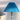 Blauwe tafellamp met geplooide kap en chromen voet, moderne verlichting, interieurdecoratie.