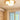 Moderne plafondlamp hout en glas, organische vormen, woonkamerverlichting, energiezuinig.