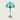 Turquoise tafellamp met chromen voet, moderne designlamp, glazen kap, interieurverlichting.